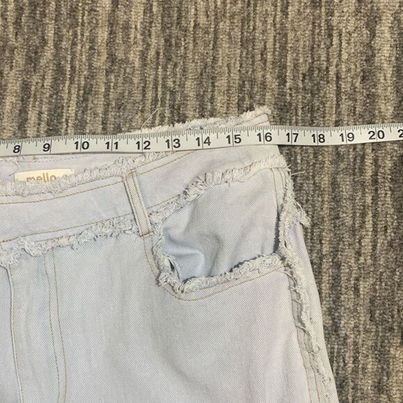 NWOT Mello LA Women's Large Light Blue Wash Frayed Seams Wide Leg‎ Jeans Baggy - Picture 6 of 9